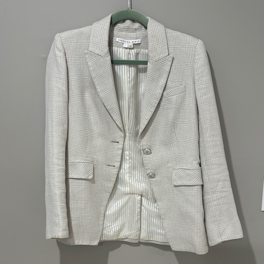 Veronica Beard Cream Houndstooth Blazer